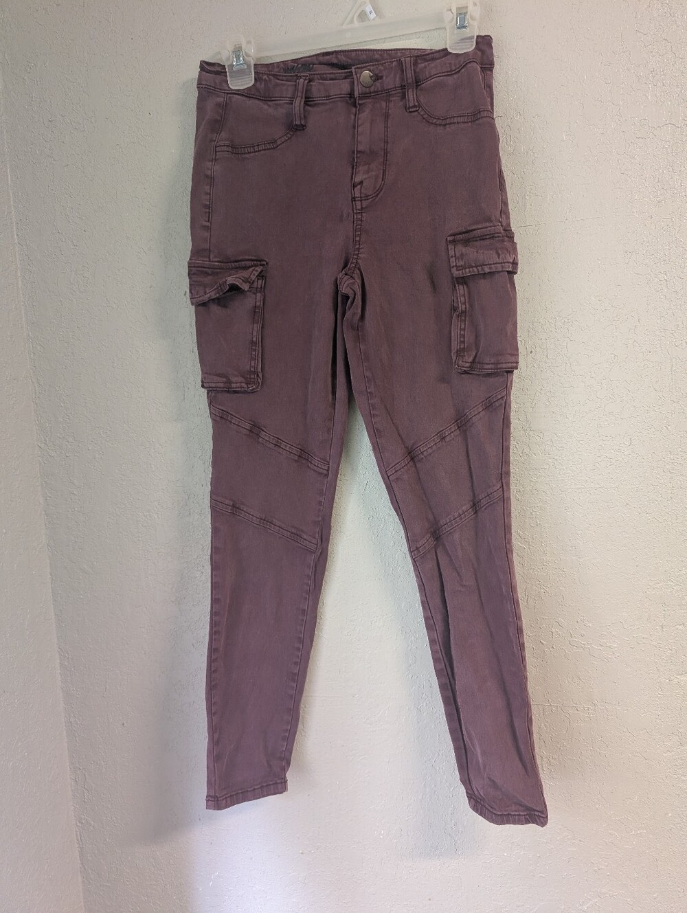 Cargo Skinny Jeans 4 27 Burgundy Purple High Rise Jegging Grunge Utility 2000s